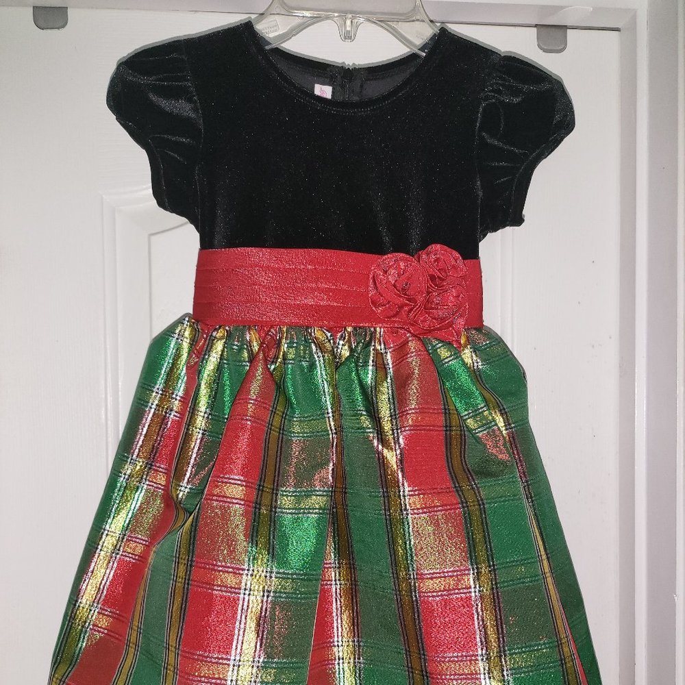 Bonnie Jean Girls Velvet and Plaid Dress Size 5